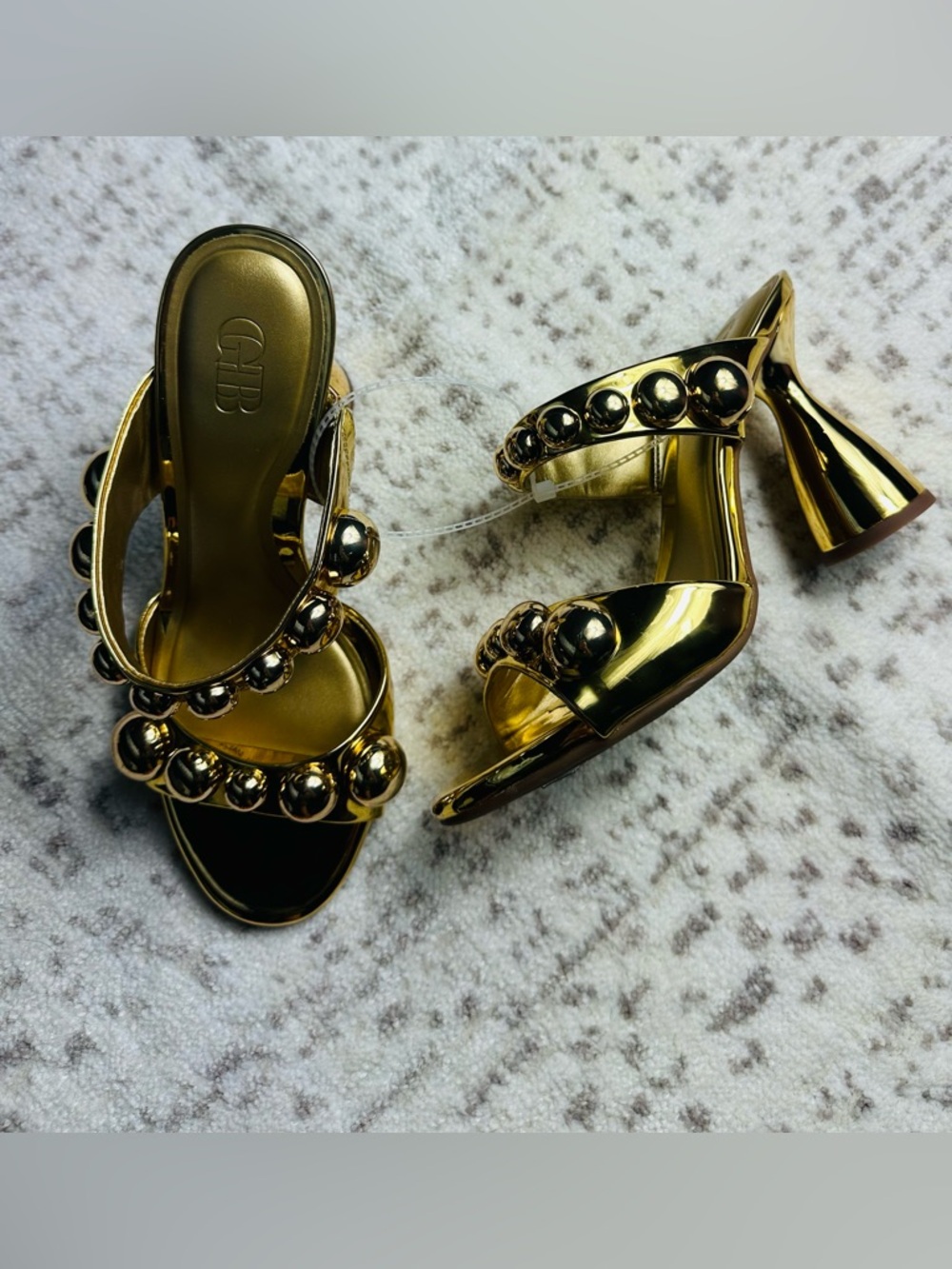 Gianni Bini Metallic Gold Beaded Double-Strap Heels - Picture 9 of 10